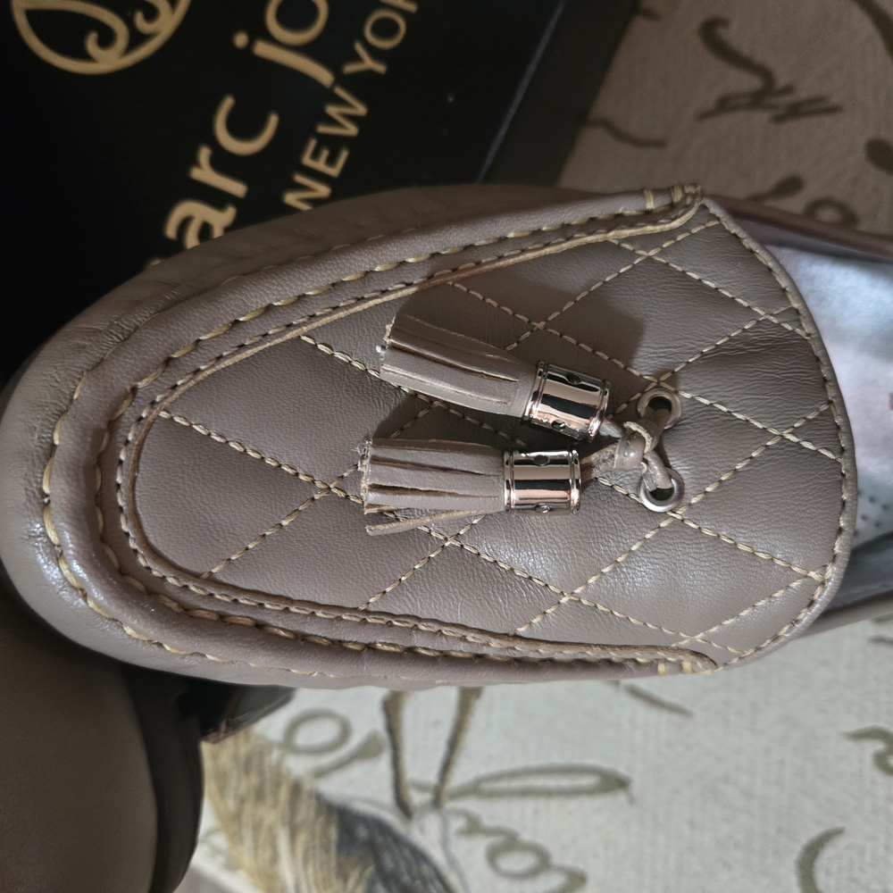 Marc Joseph Taupe Quilted Loafers with Tassels